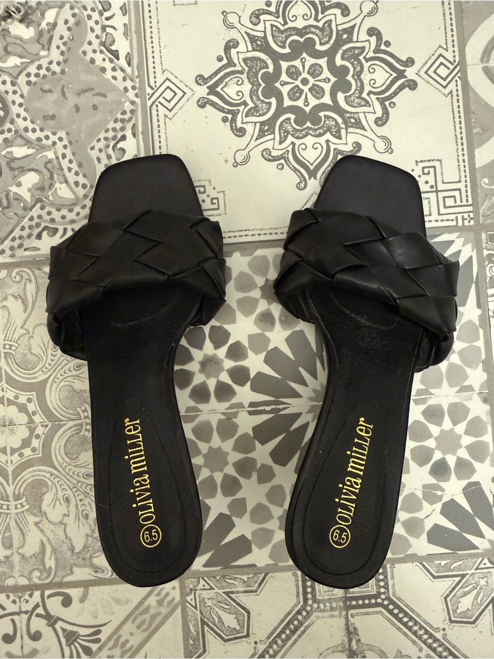 Olivia Miller Black Braided Slide Mules